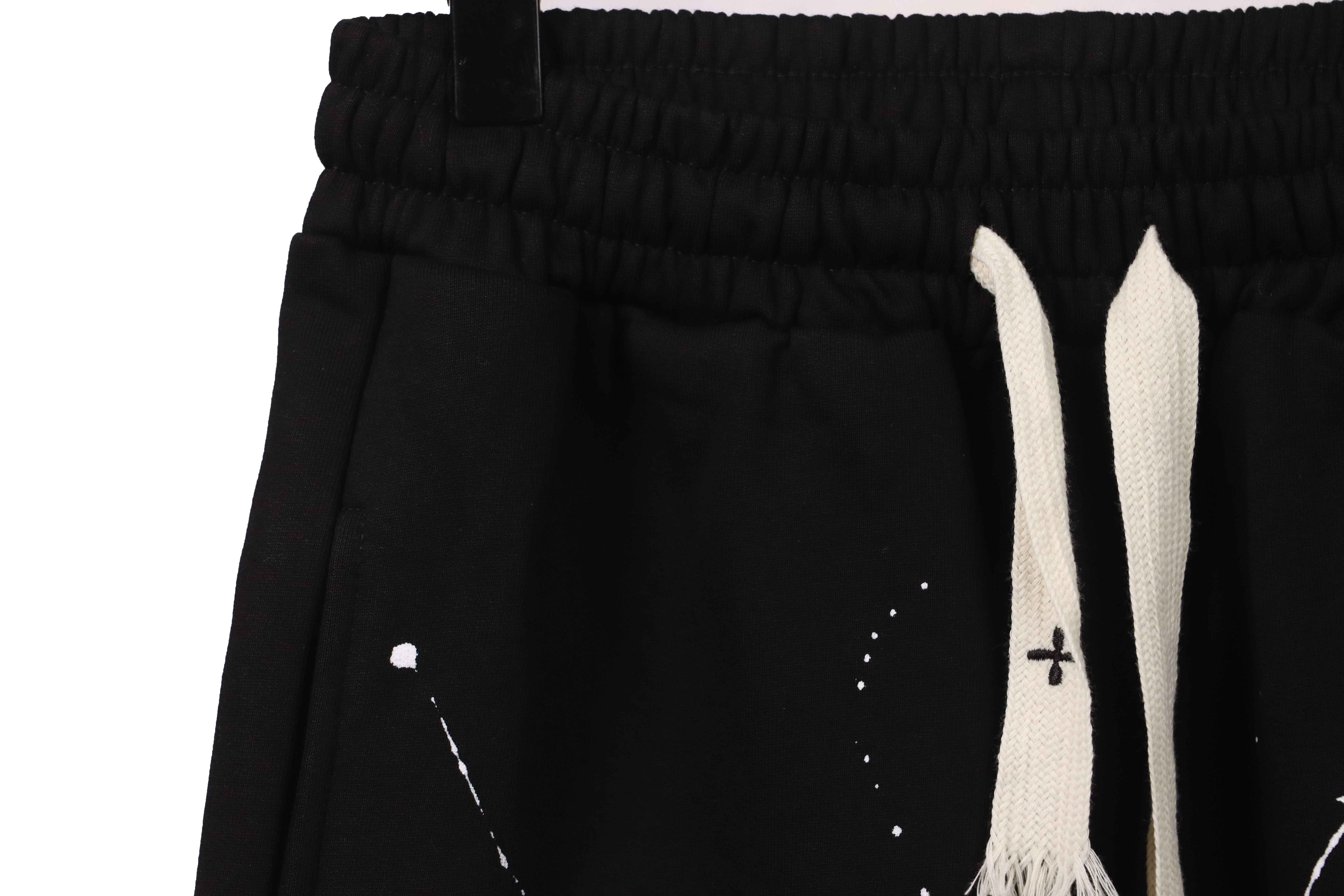Chrome Hearts ink-splashed leather shorts with silver trim, black