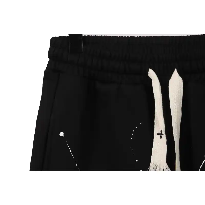 Chrome Hearts ink-splashed leather shorts with silver trim, black