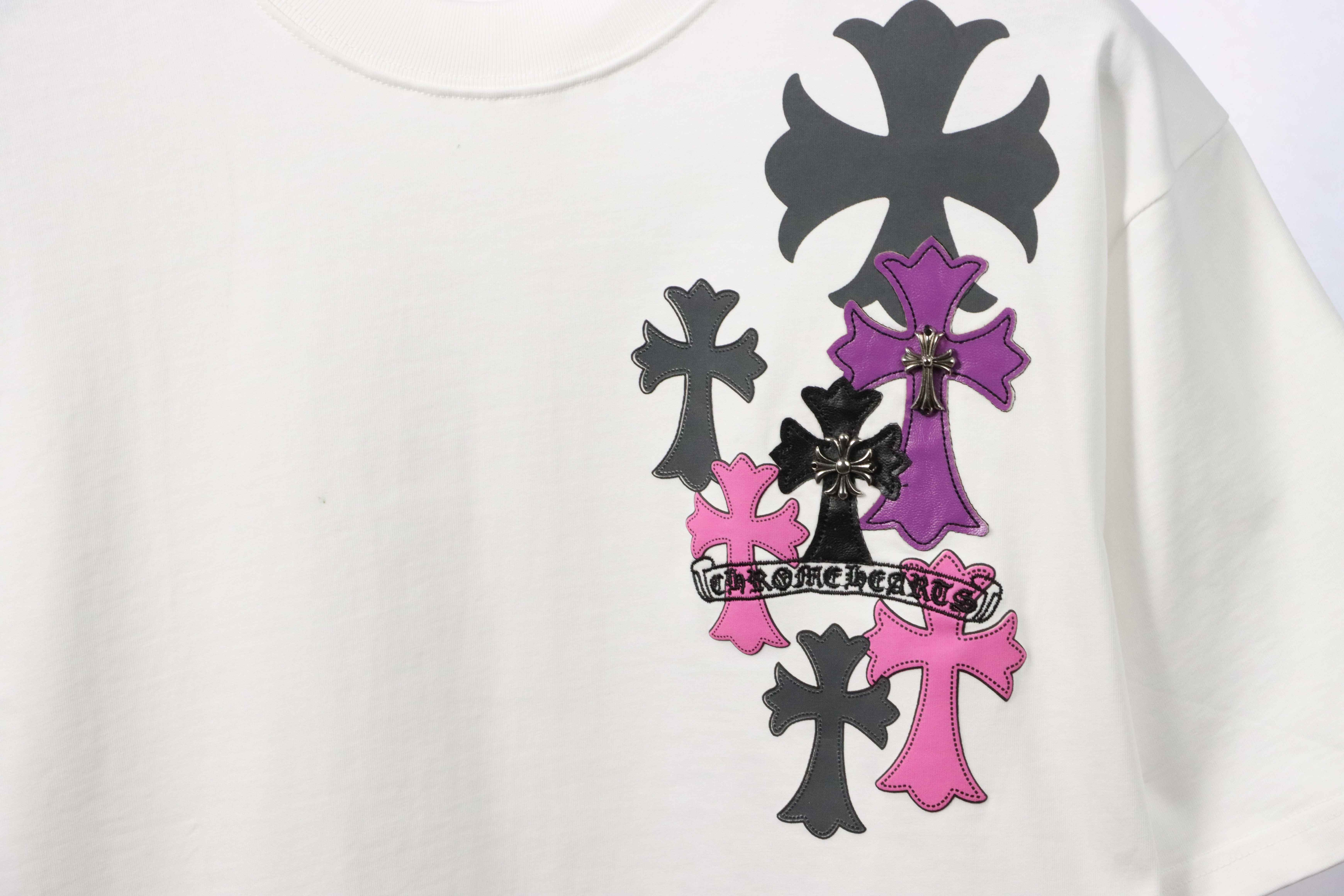 Chrome Hearts Metal Cross Leather Short Sleeve White