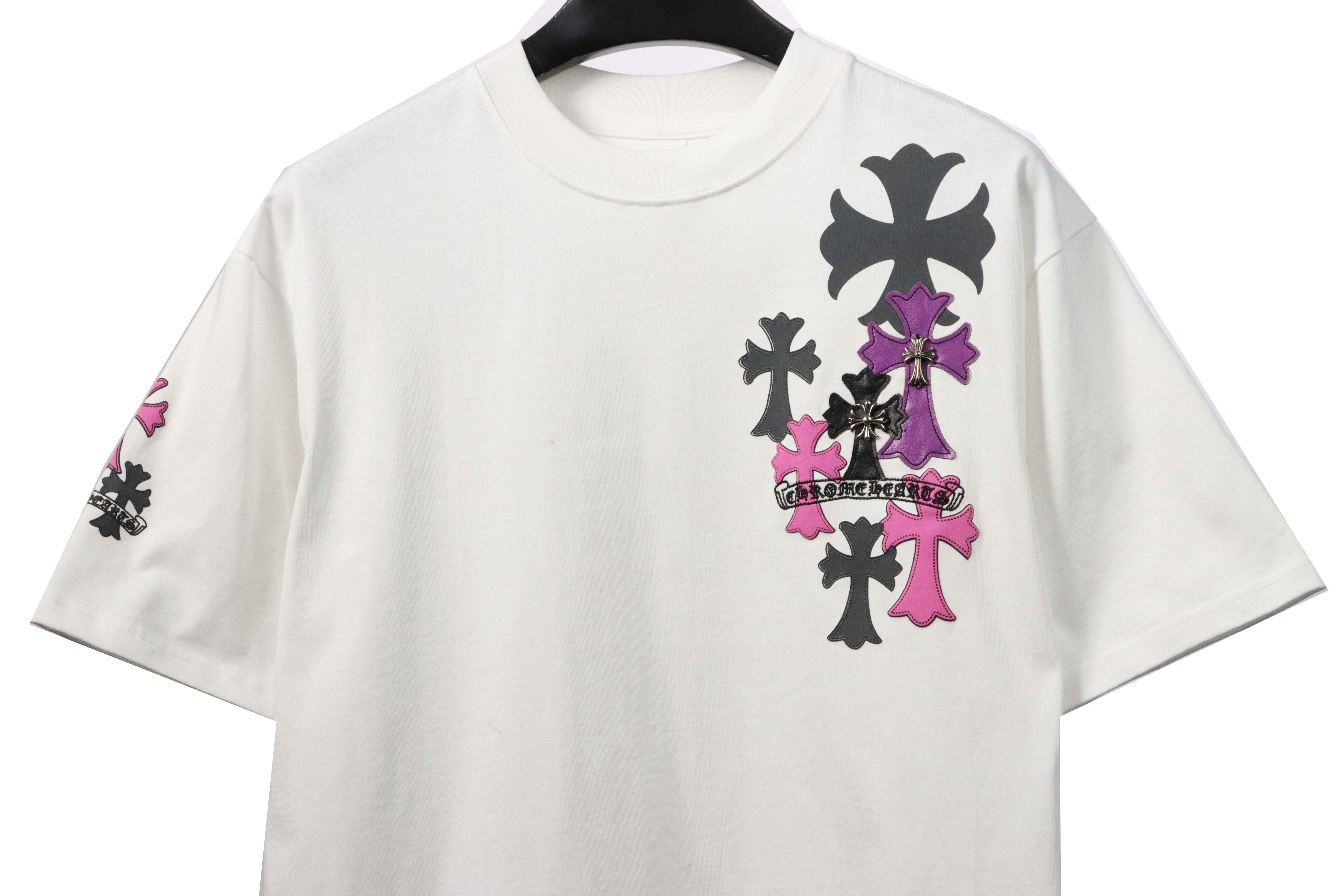 Chrome Hearts Metal Cross Leather Short Sleeve White