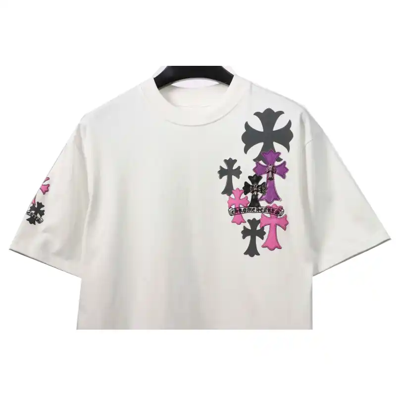 Chrome Hearts Metal Cross Leather Short Sleeve White