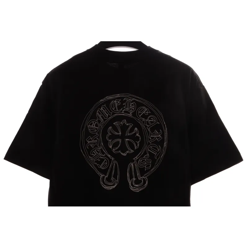 Chrome Hearts neckline Sanskrit horseshoe print short sleeves Black