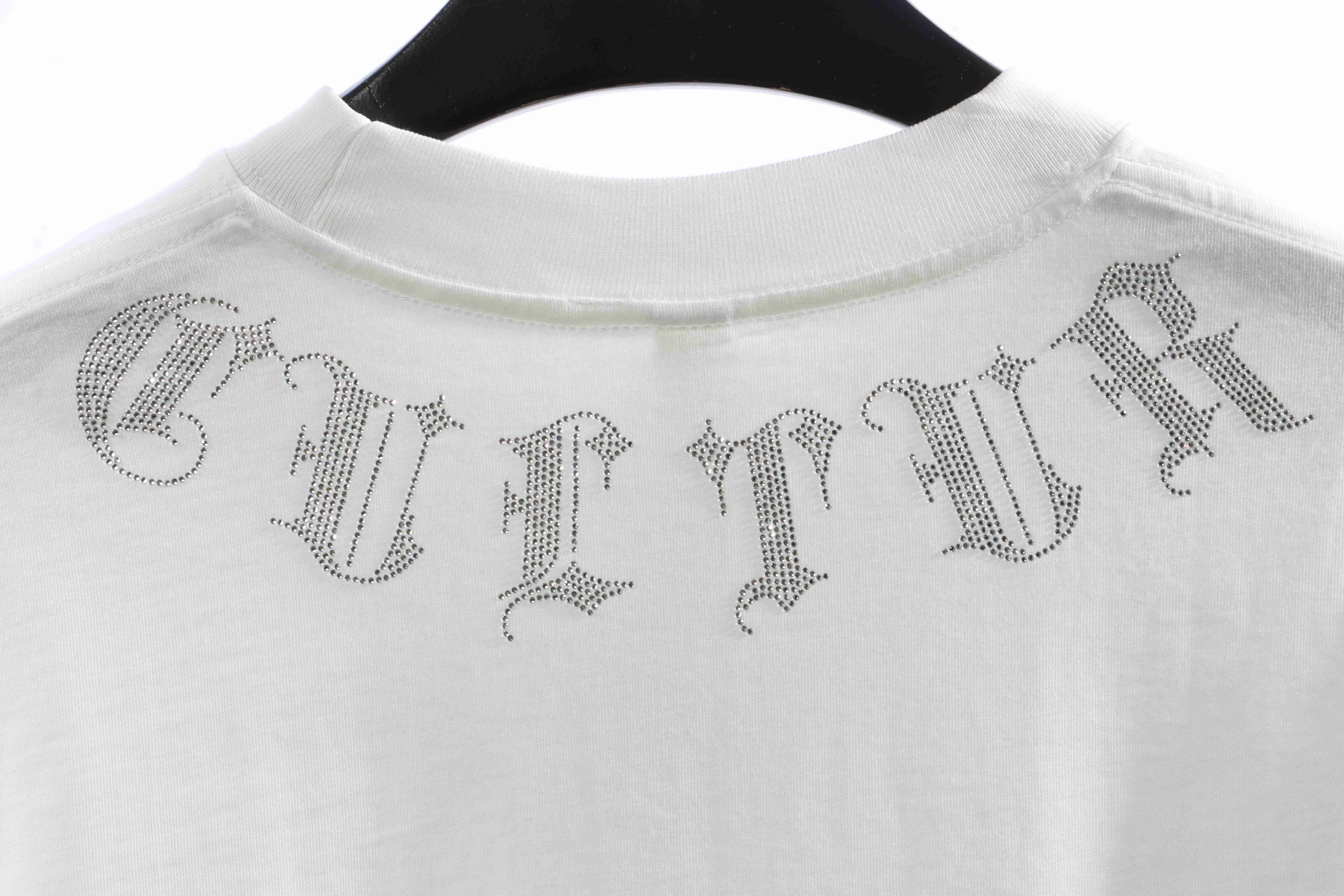 Chrome Hearts Neckline Sanskrit Hot Diamond Short Sleeve White