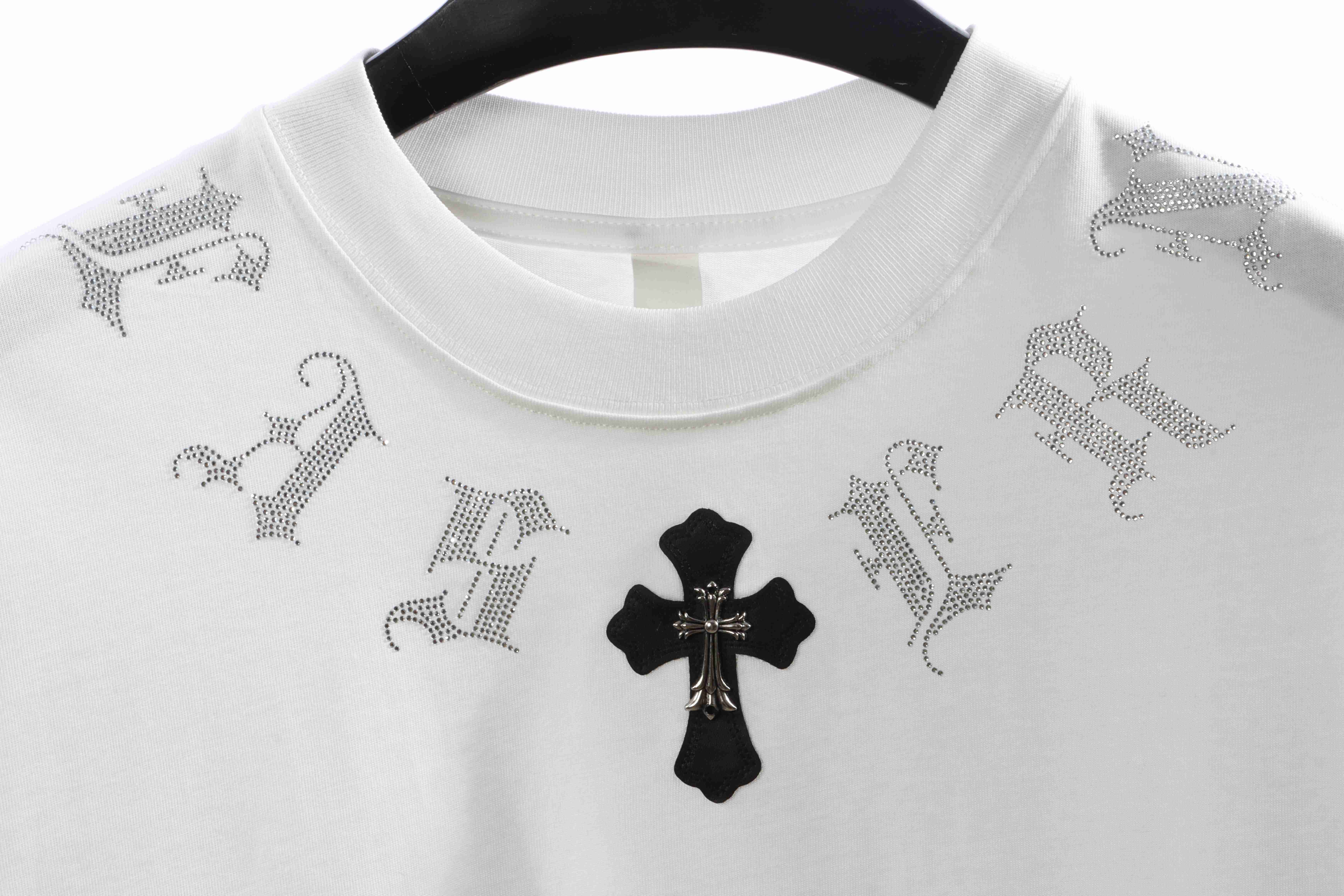 Chrome Hearts Neckline Sanskrit Hot Diamond Short Sleeve White