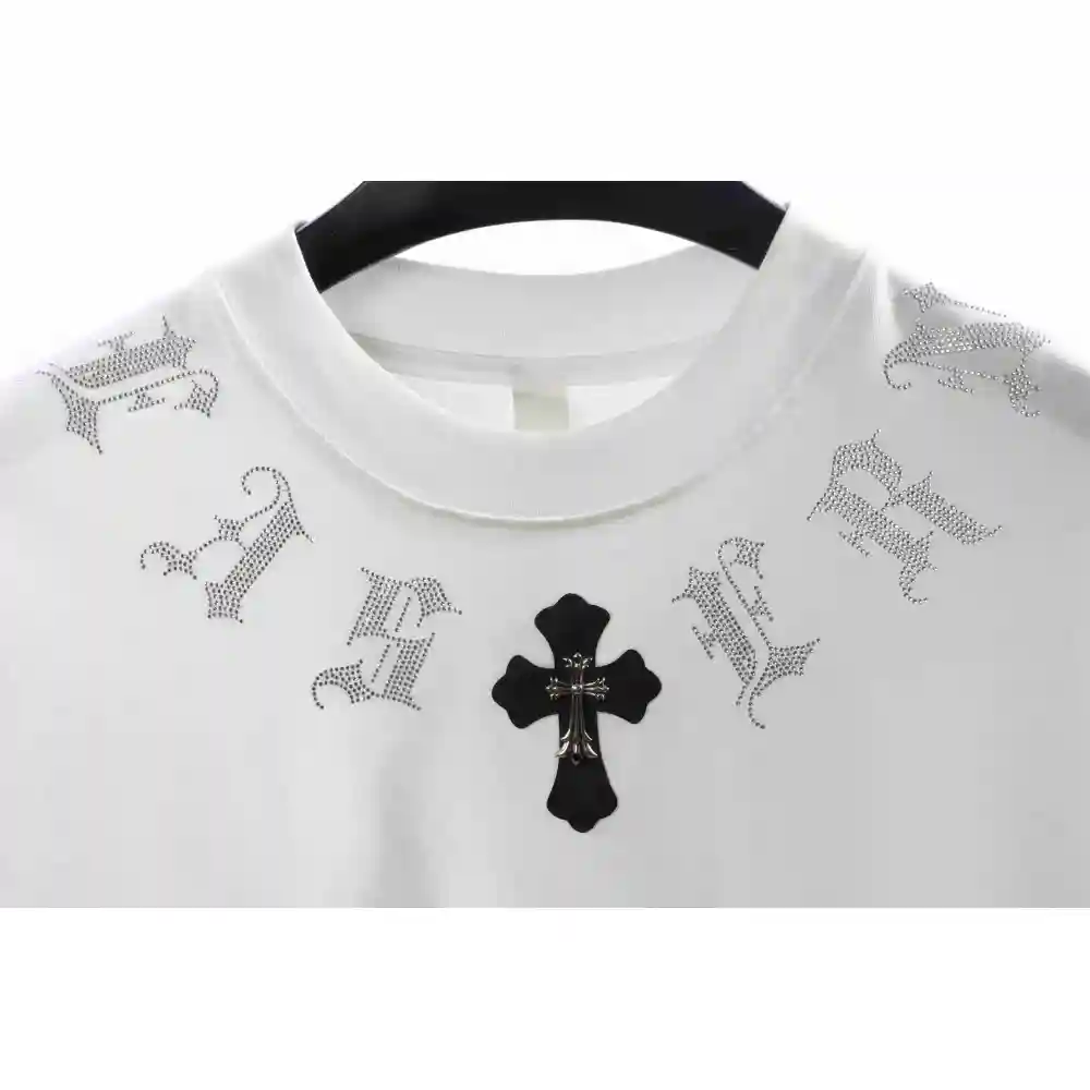 Chrome Hearts Neckline Sanskrit Hot Diamond Short Sleeve White