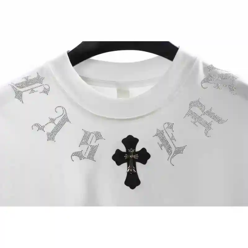 Chrome Hearts Neckline Sanskrit Hot Diamond Short Sleeve White