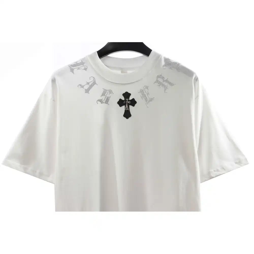 Chrome Hearts Neckline Sanskrit Hot Diamond Short Sleeve White