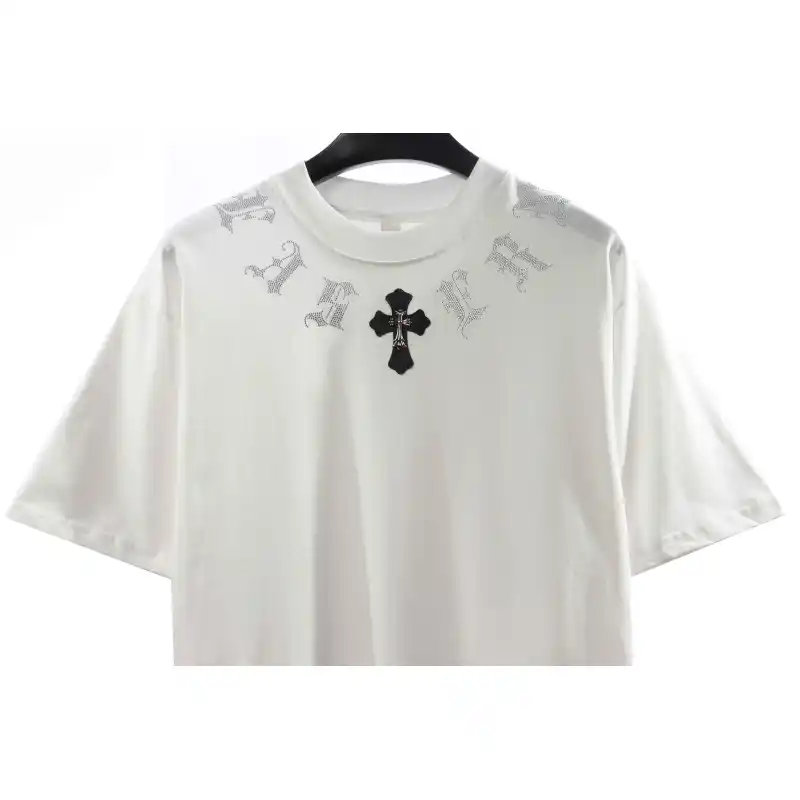 Chrome Hearts Neckline Sanskrit Hot Diamond Short Sleeve White