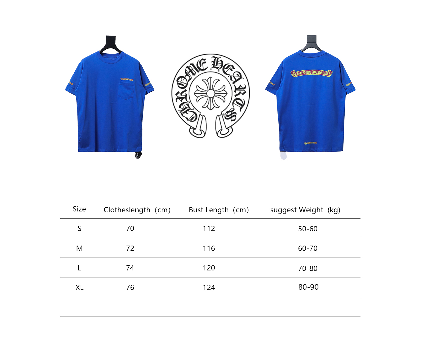 Chrome Hearts New Chrome Hearts Scroll Banner Dopamine Color Pocket T-shirt Blue CH2024