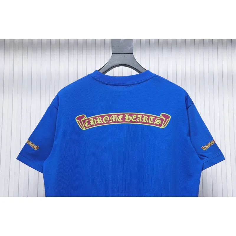 Chrome Hearts New Chrome Hearts Scroll Banner Dopamine Color Pocket T-shirt Blue CH2024