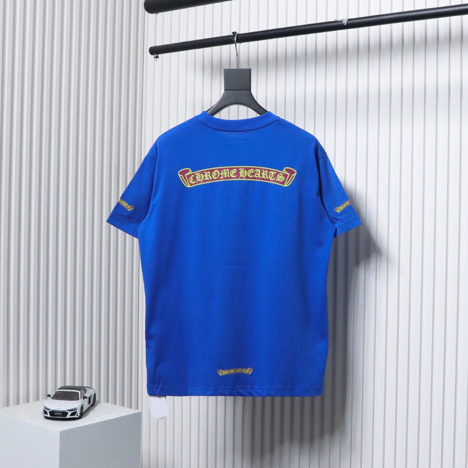 Chrome Hearts New Chrome Hearts Scroll Banner Dopamine Color Pocket T-shirt Blue CH2024