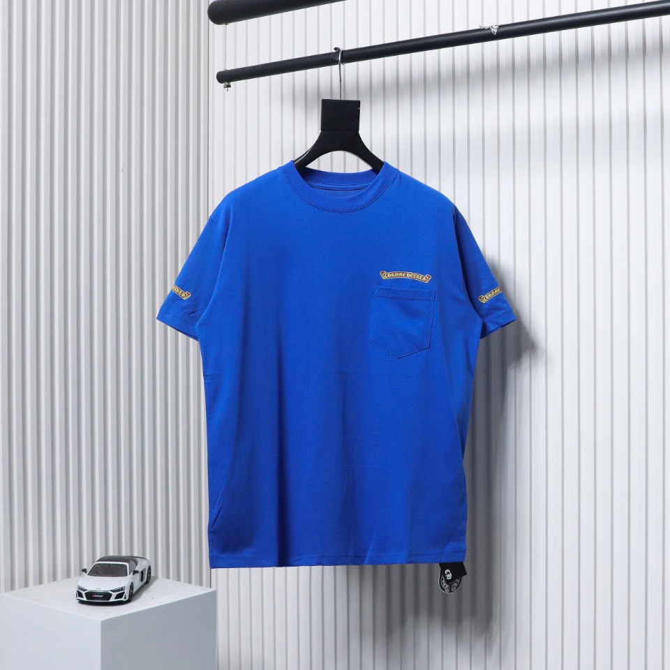 Chrome Hearts New Chrome Hearts Scroll Banner Dopamine Color Pocket T-shirt Blue CH2024