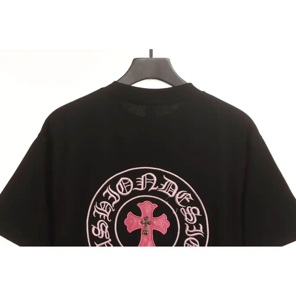 Chrome Hearts Pink Leather Horseshoe Short Sleeve Black