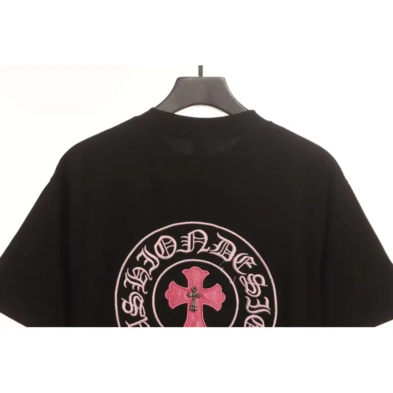 Chrome Hearts Pink Leather Horseshoe Short Sleeve Black