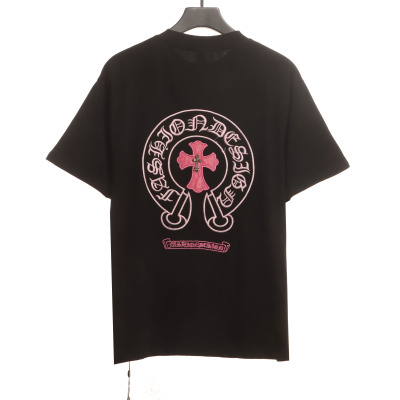 Chrome Hearts Pink Leather Horseshoe Short Sleeve Black 01