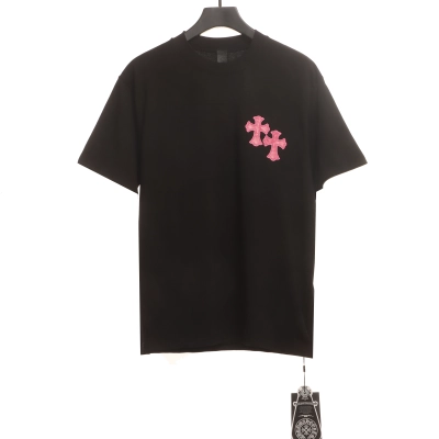 Chrome Hearts Pink Leather Horseshoe Short Sleeve Black 02