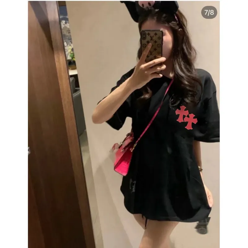 Chrome Hearts Pink Leather Horseshoe Short Sleeve Black