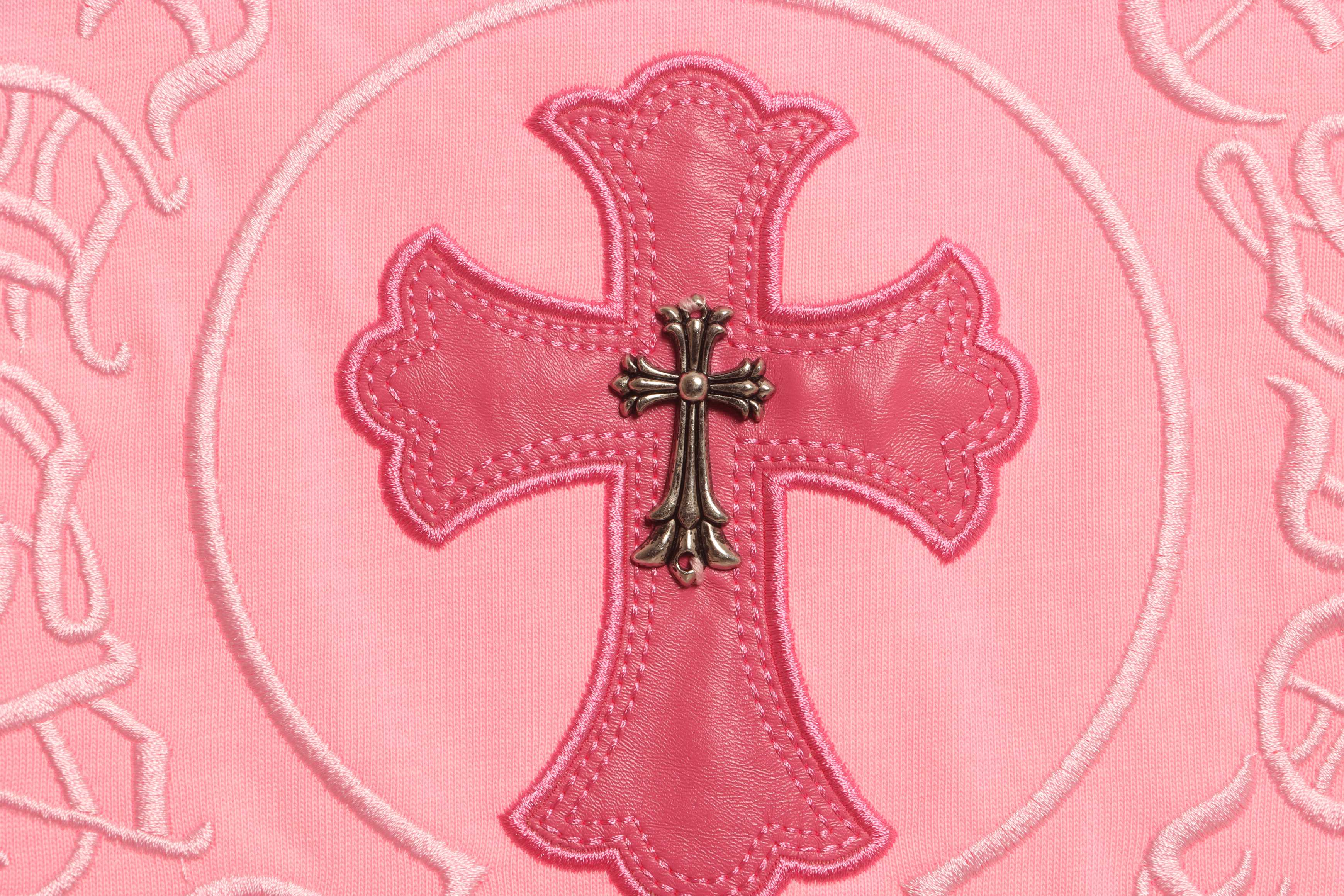 Chrome Hearts Pink Leather Horseshoe Short Sleeve Pink