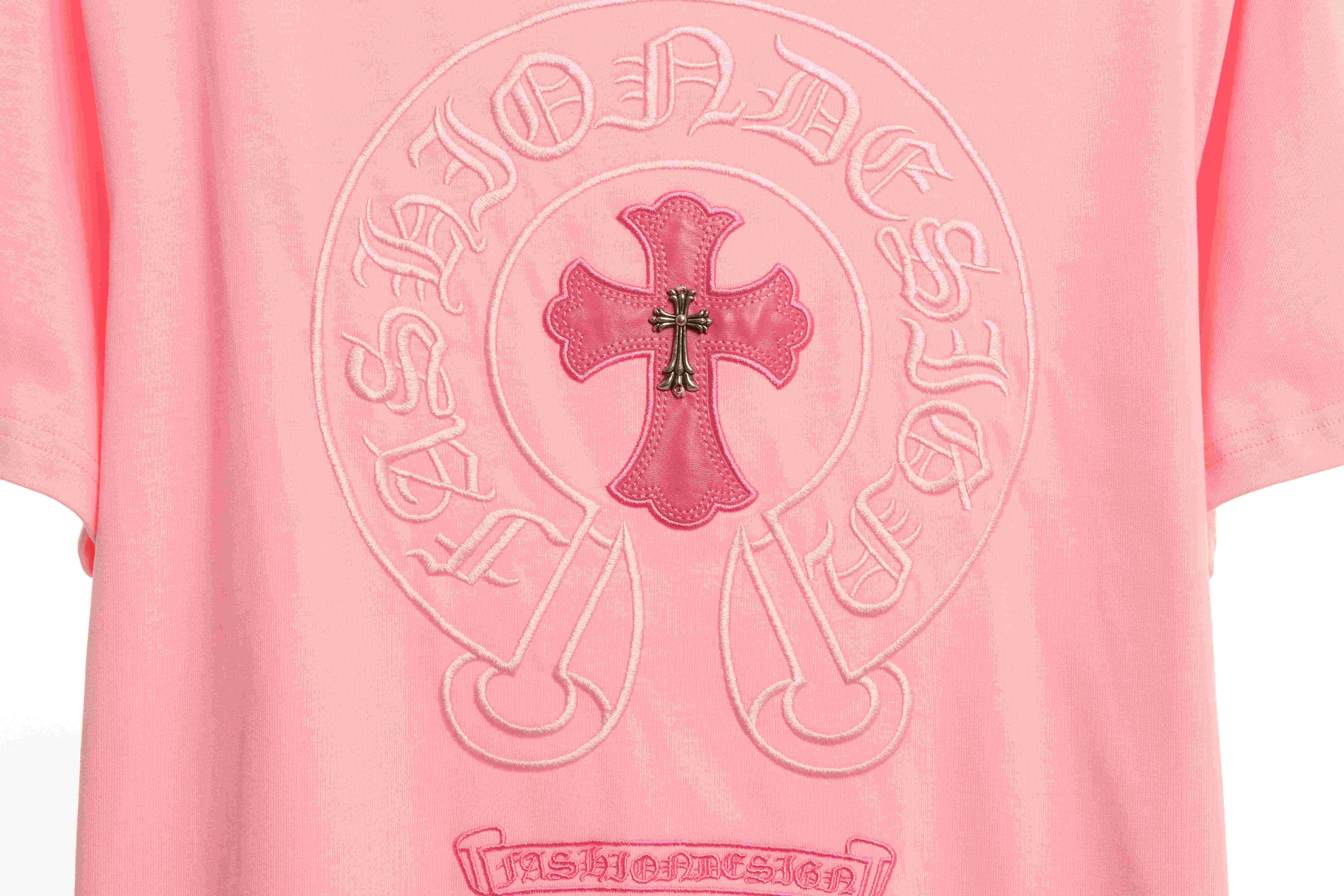 Chrome Hearts Pink Leather Horseshoe Short Sleeve Pink