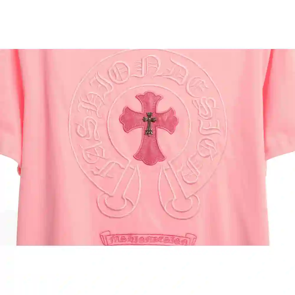 Chrome Hearts Pink Leather Horseshoe Short Sleeve Pink