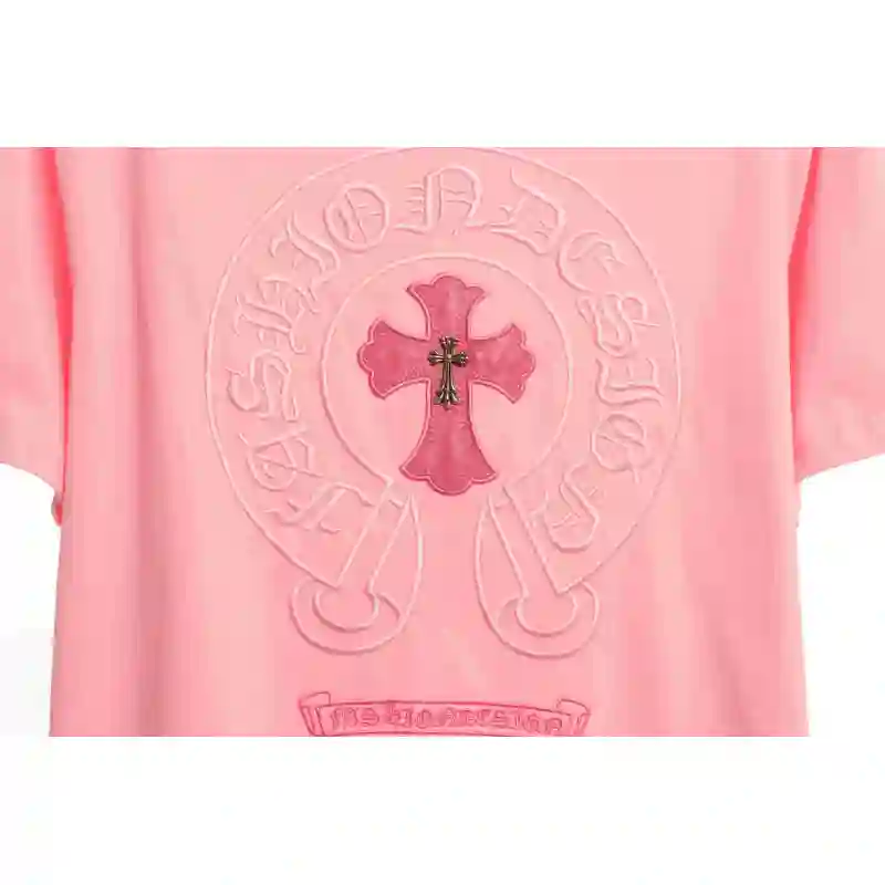 Chrome Hearts Pink Leather Horseshoe Short Sleeve Pink