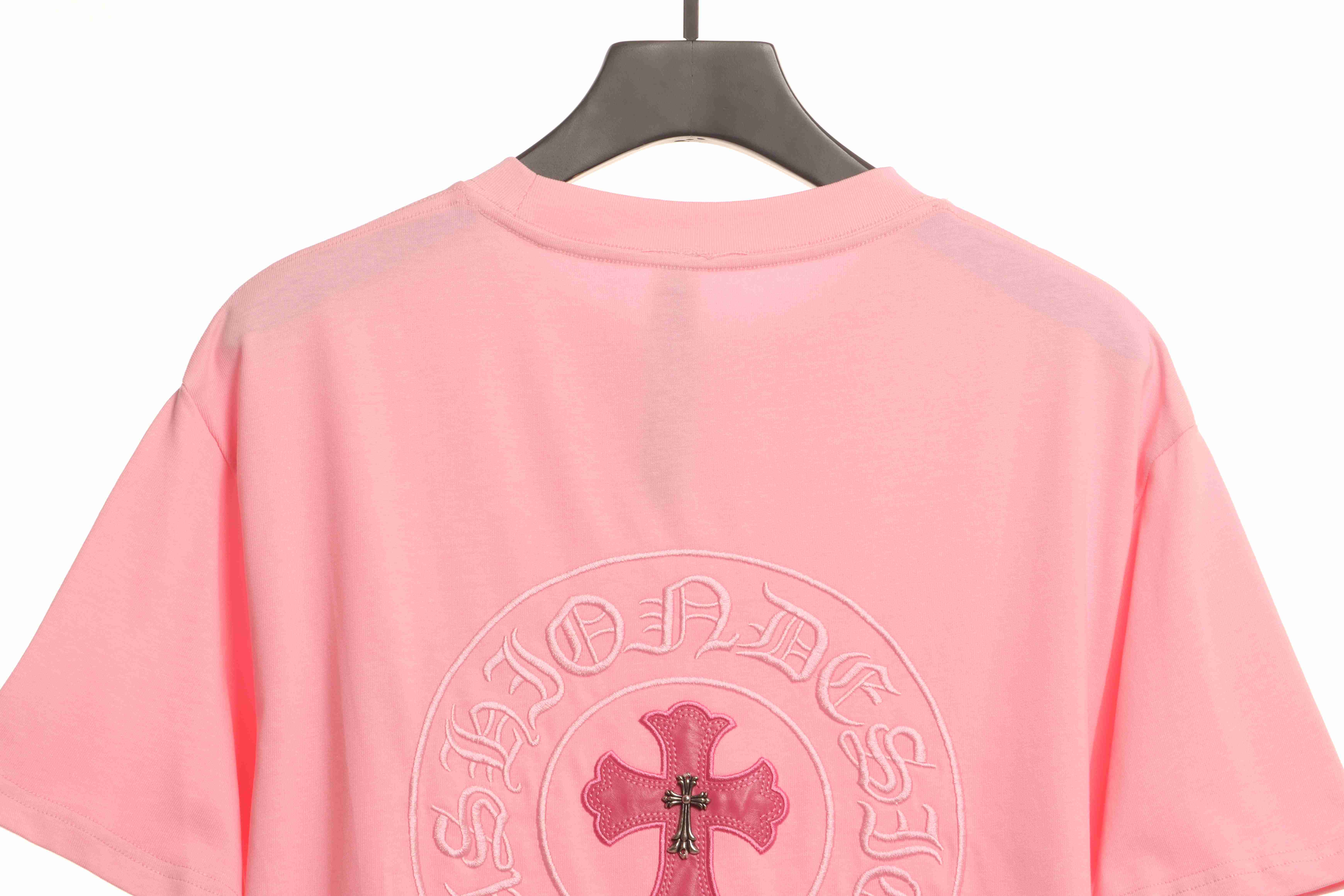 Chrome Hearts Pink Leather Horseshoe Short Sleeve Pink