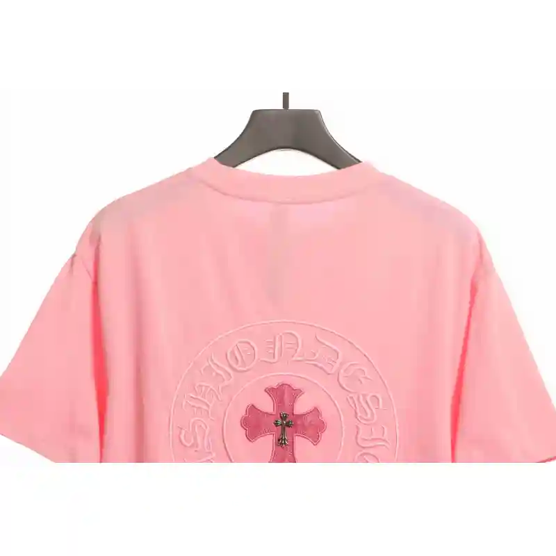 Chrome Hearts Pink Leather Horseshoe Short Sleeve Pink