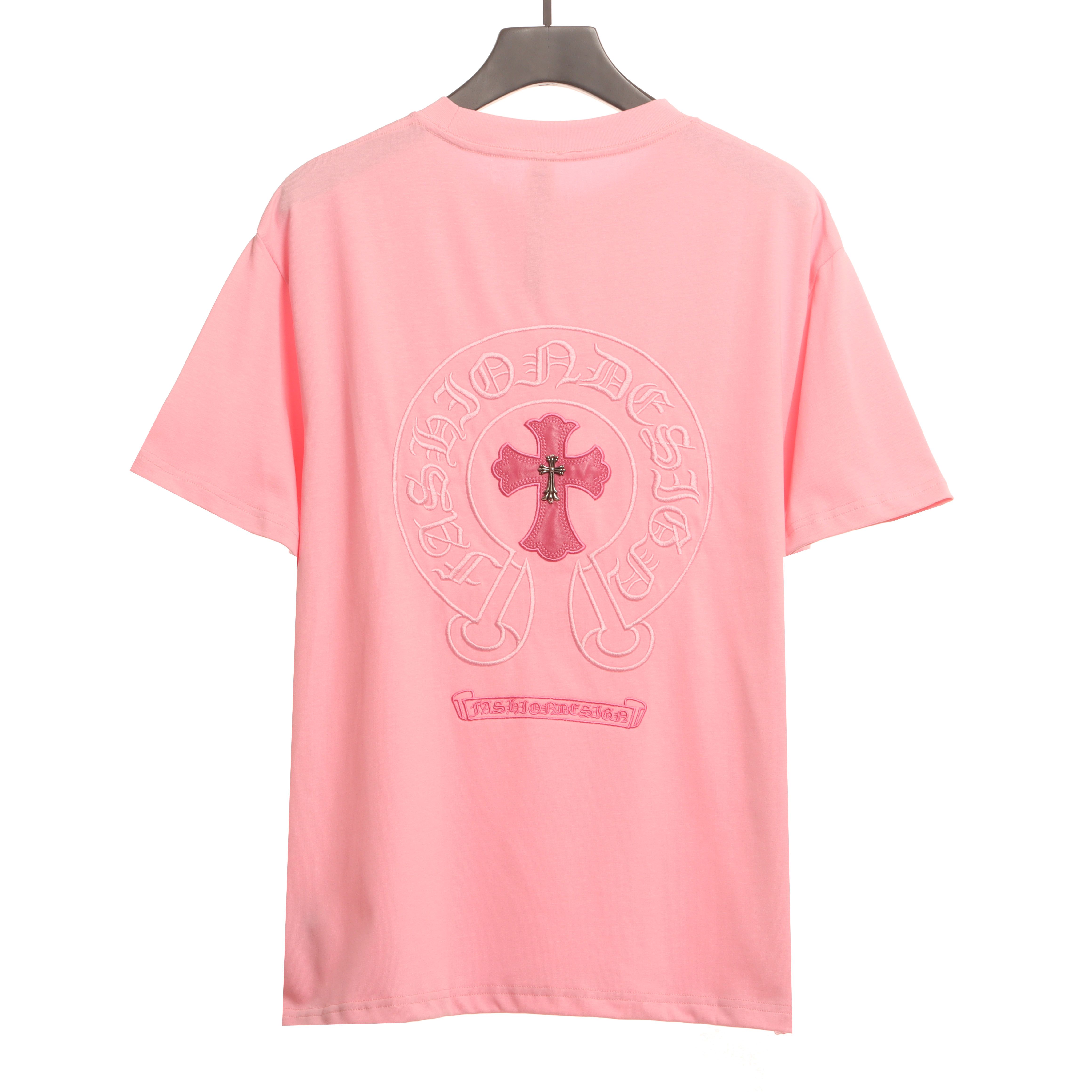 Chrome Hearts Pink Leather Horseshoe Short Sleeve Pink