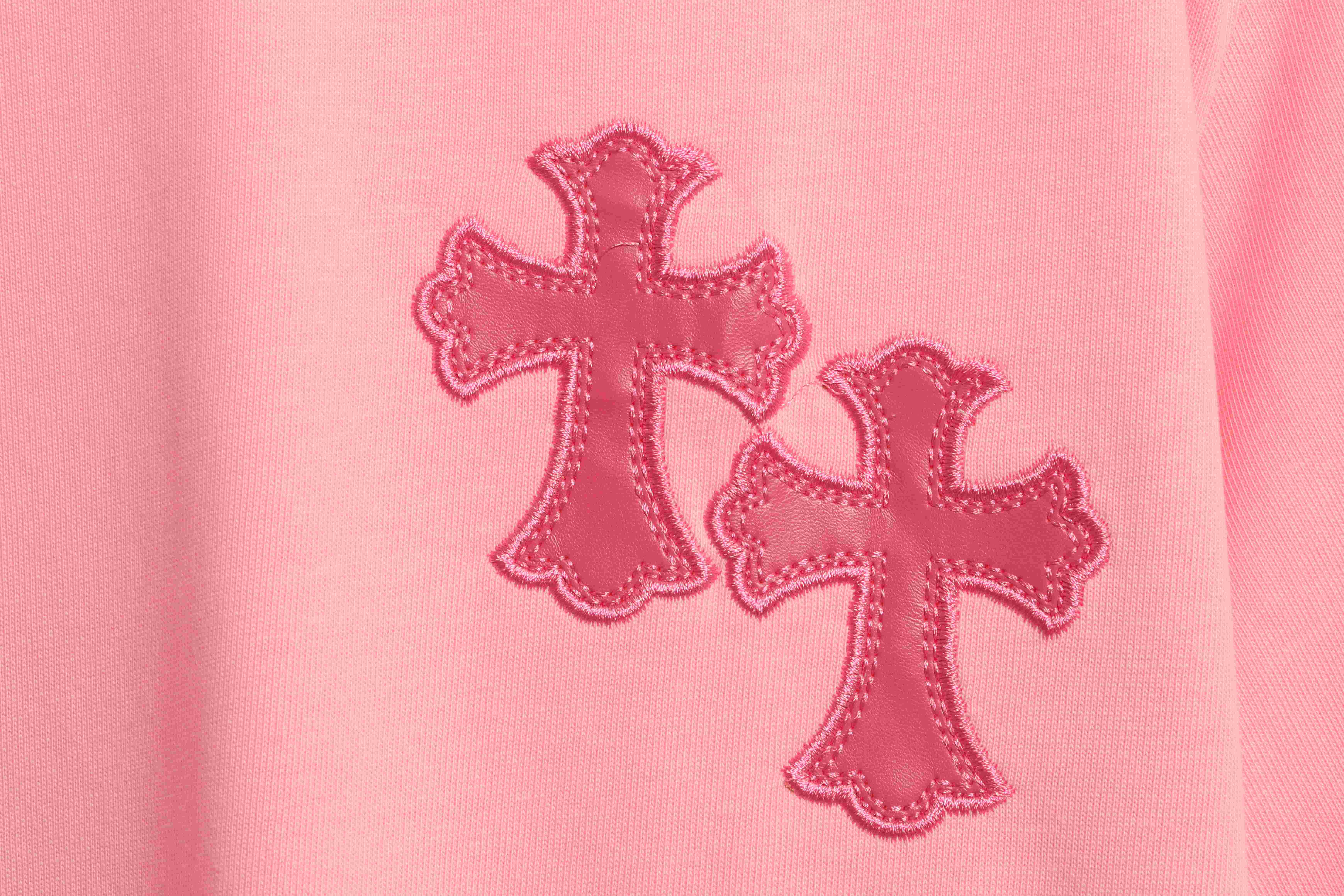 Chrome Hearts Pink Leather Horseshoe Short Sleeve Pink