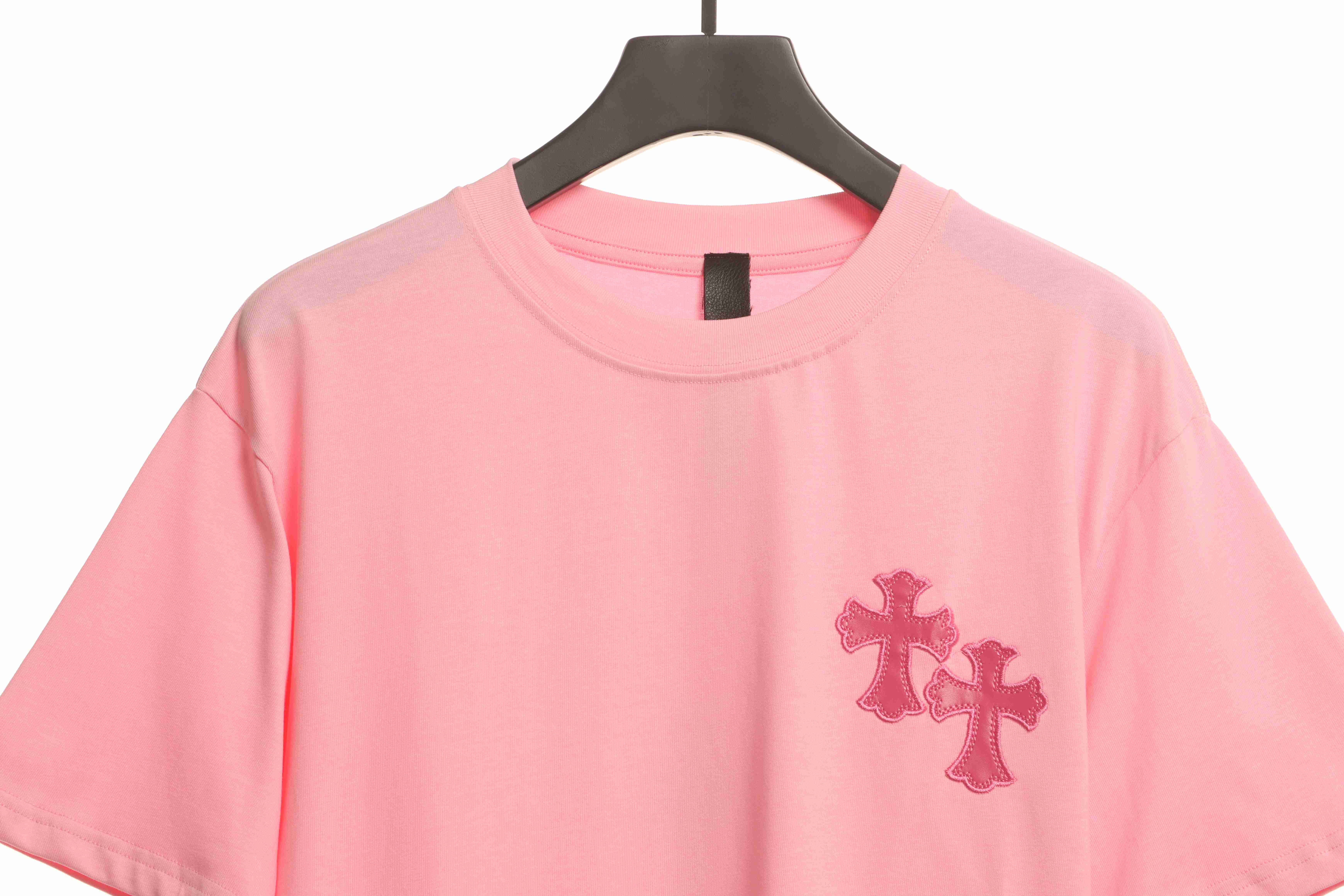 Chrome Hearts Pink Leather Horseshoe Short Sleeve Pink
