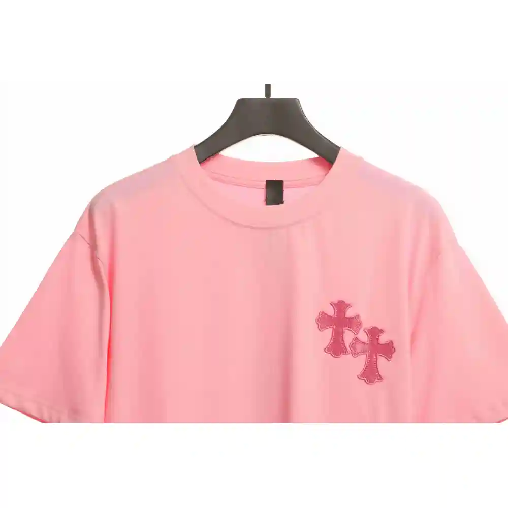 Chrome Hearts Pink Leather Horseshoe Short Sleeve Pink