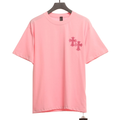 Chrome Hearts Pink Leather Horseshoe Short Sleeve Pink 01
