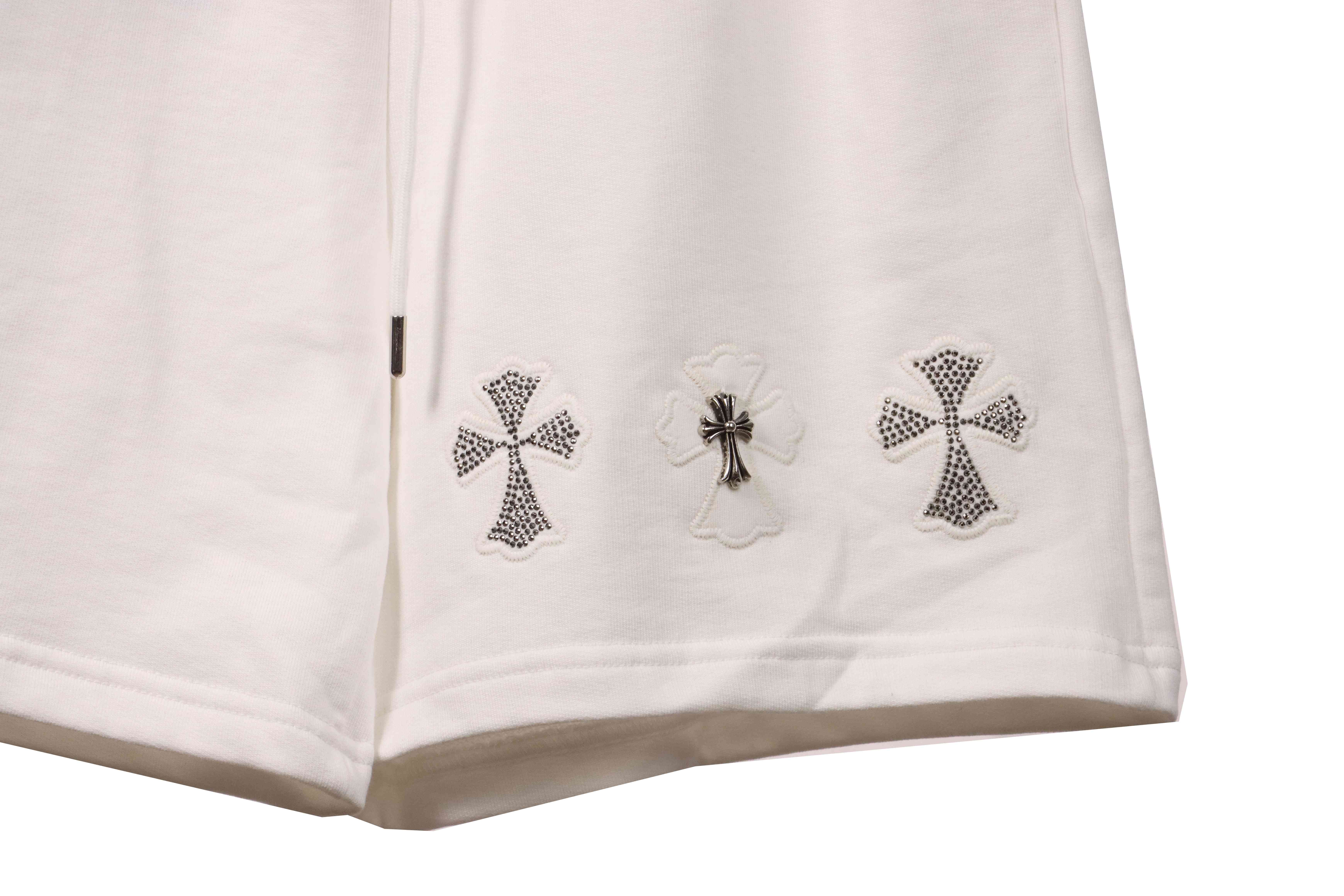 Chrome Hearts Rhinestone Cross Shorts White