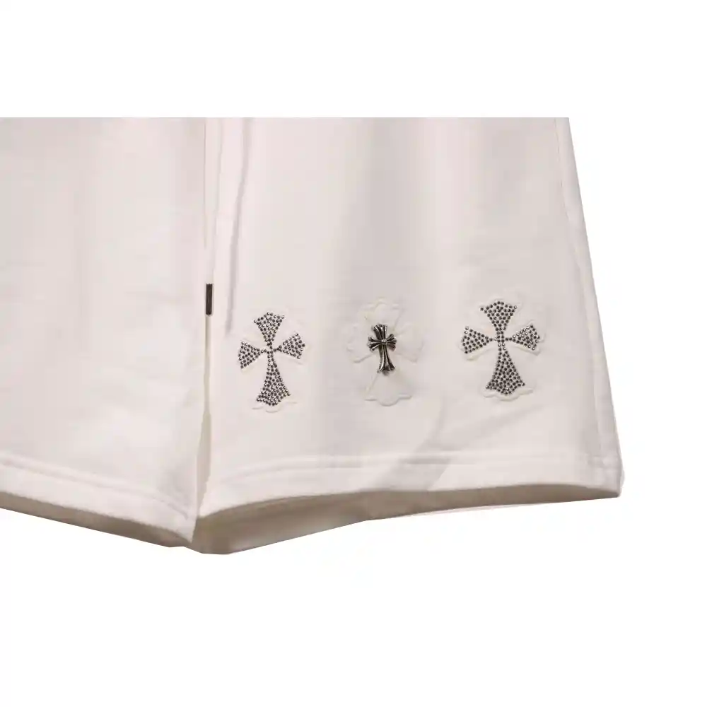 Chrome Hearts Rhinestone Cross Shorts White