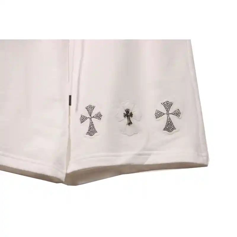 Chrome Hearts Rhinestone Cross Shorts White