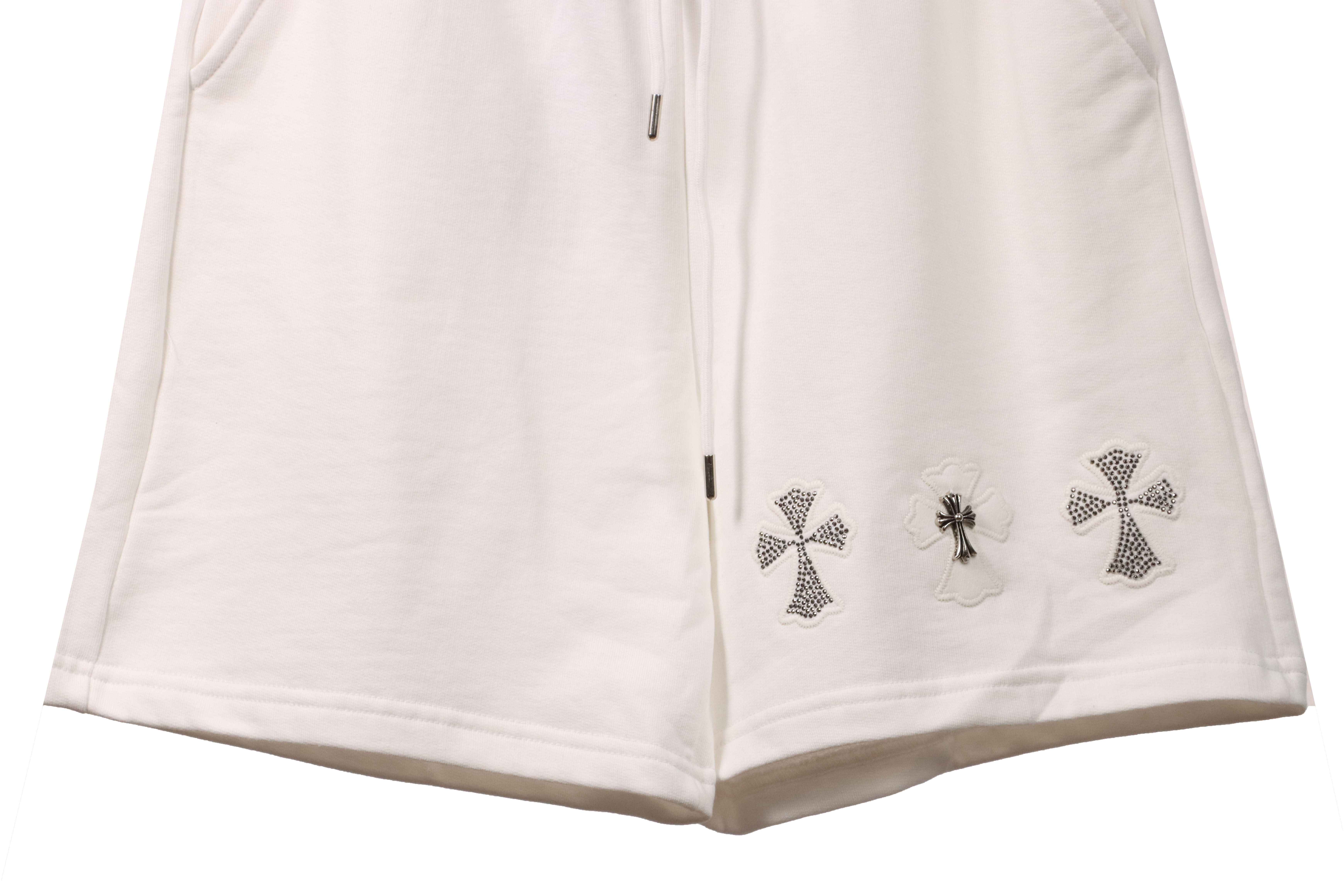 Chrome Hearts Rhinestone Cross Shorts White