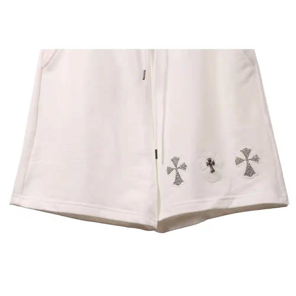 Chrome Hearts Rhinestone Cross Shorts White