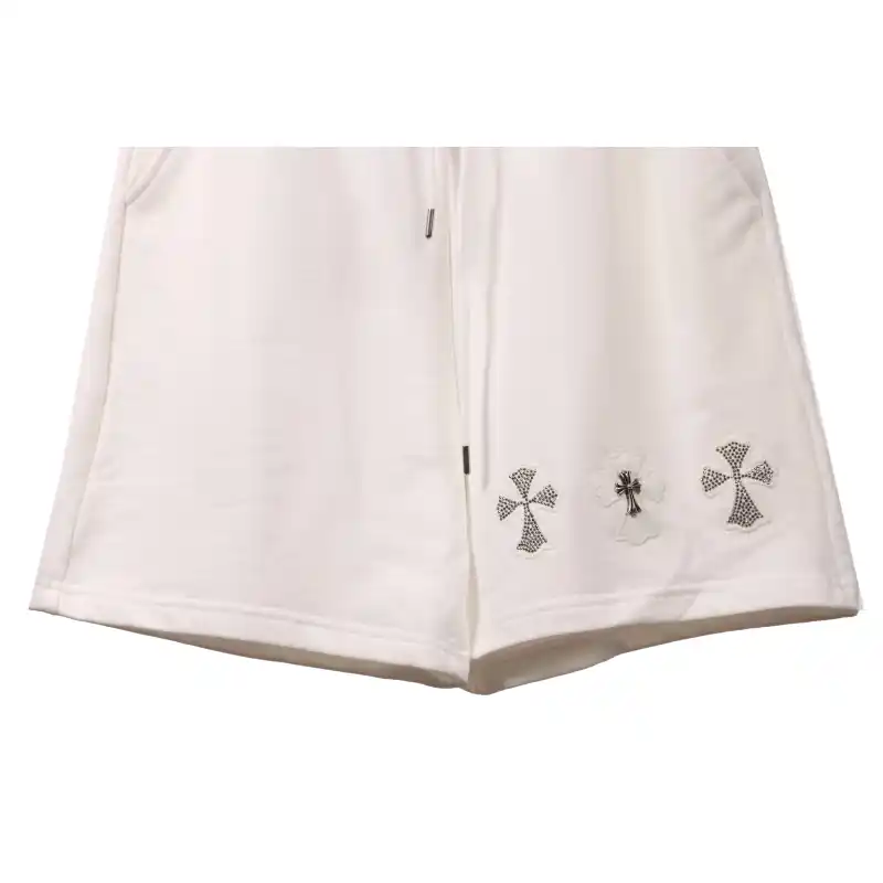 Chrome Hearts Rhinestone Cross Shorts White
