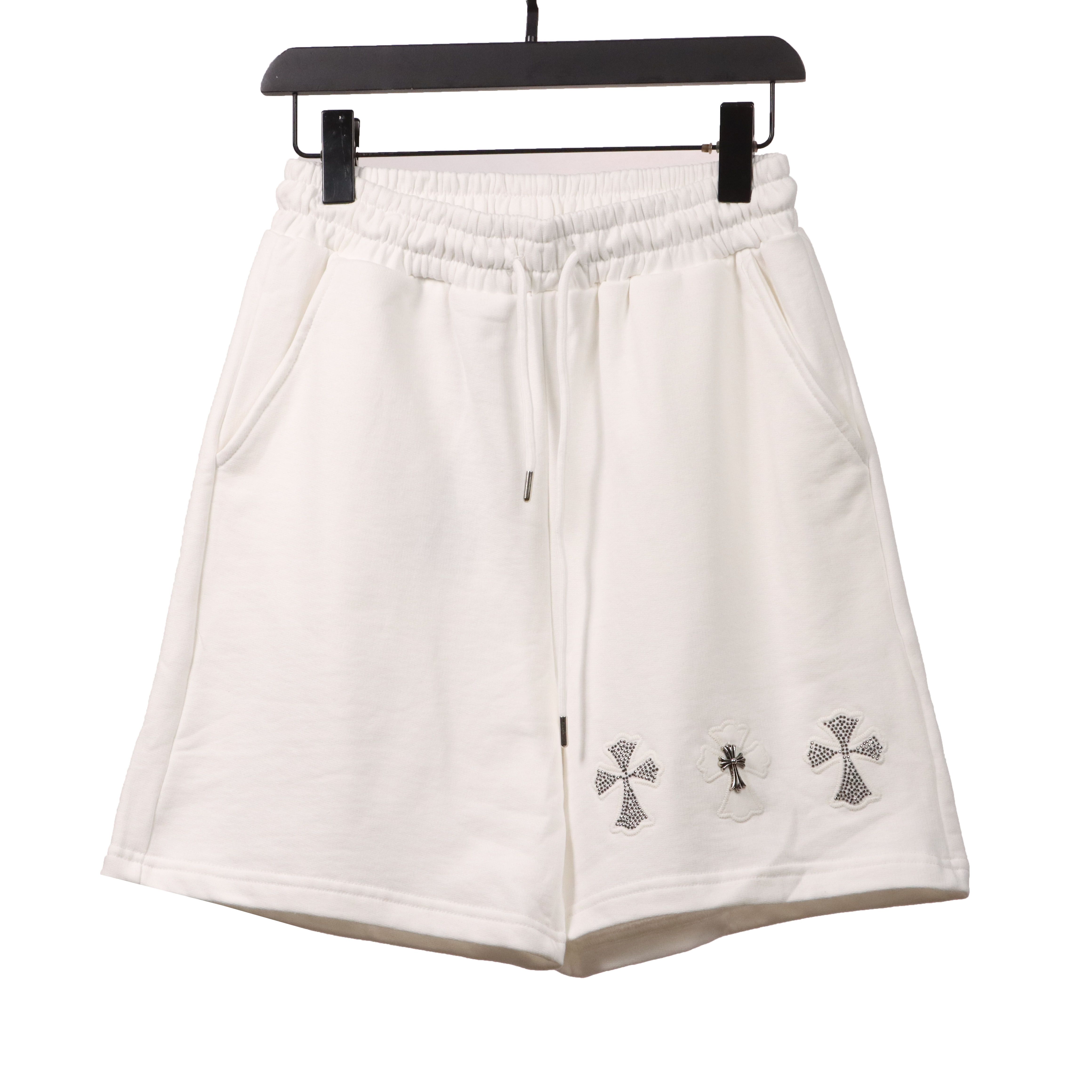 Chrome Hearts Rhinestone Cross Shorts White