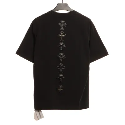 Chrome Hearts Rivet Leather Cross Short Sleeve Black 02