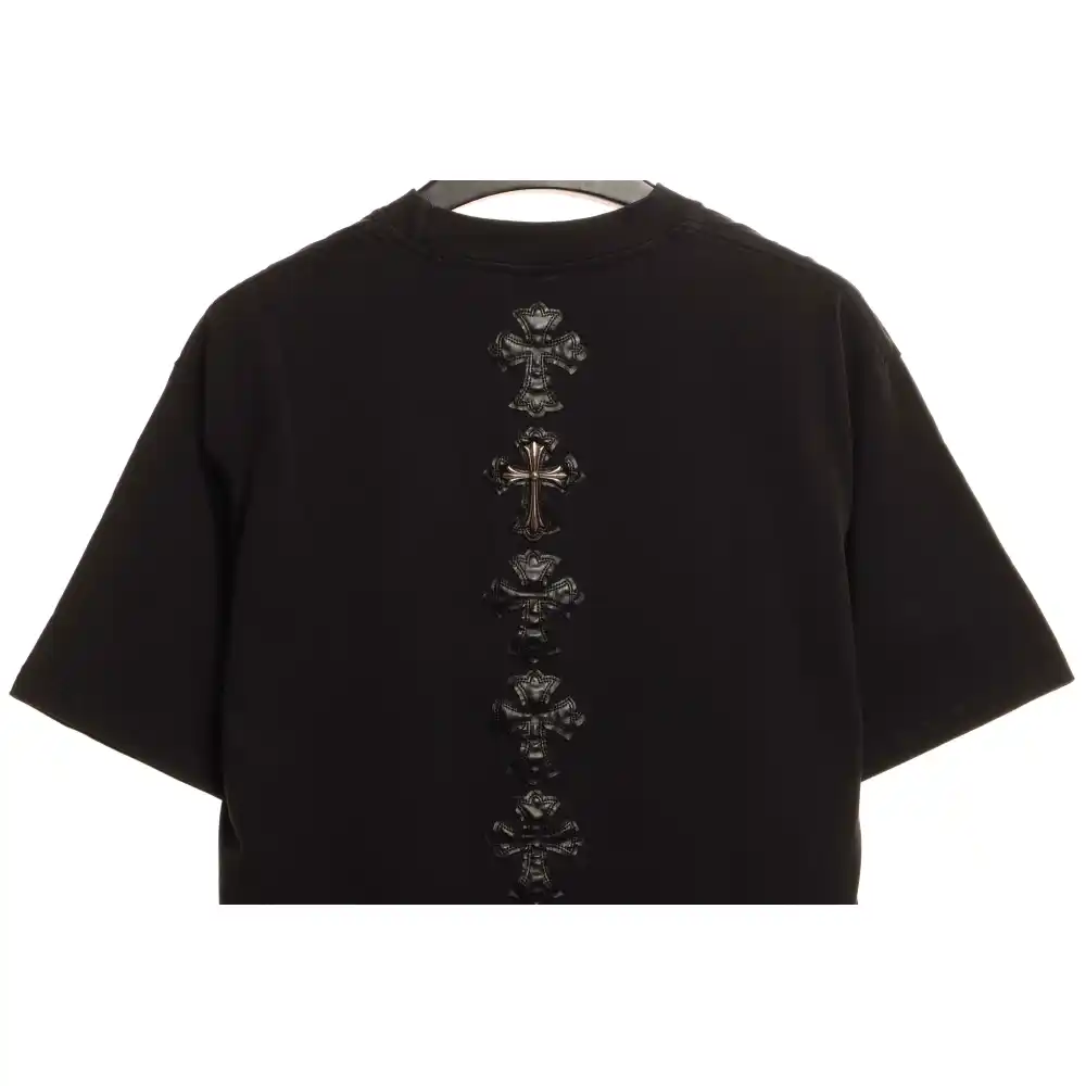 Chrome Hearts Rivet Leather Cross Short Sleeve Black