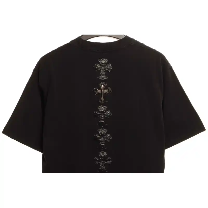 Chrome Hearts Rivet Leather Cross Short Sleeve Black