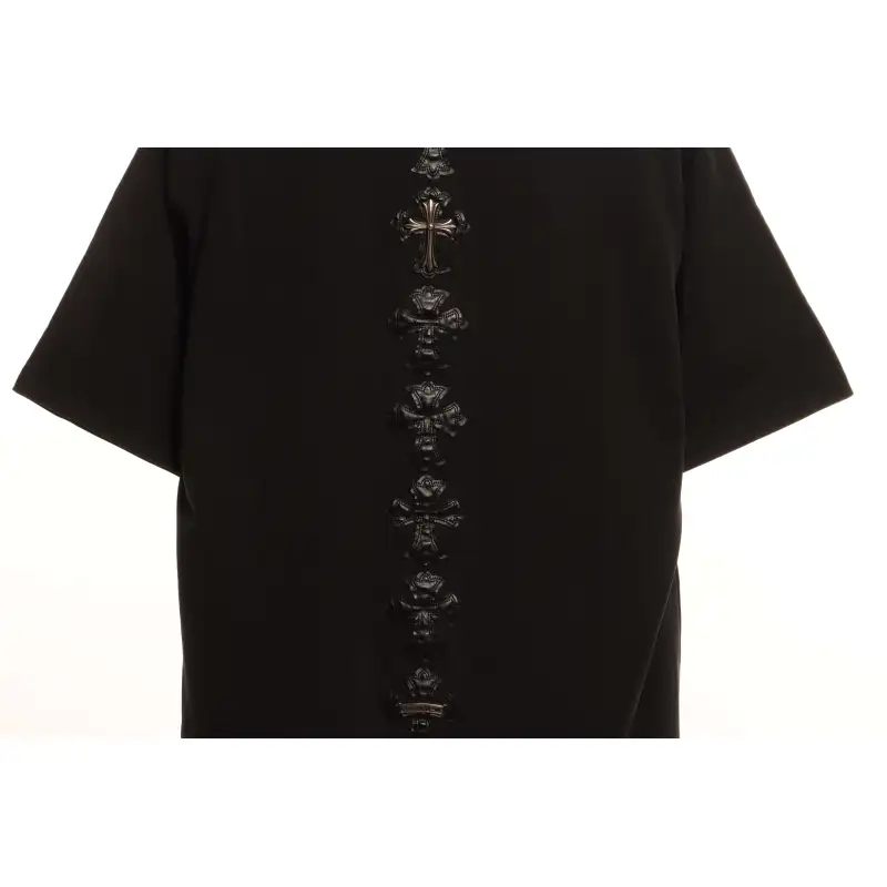 Chrome Hearts Rivet Leather Cross Short Sleeve Black