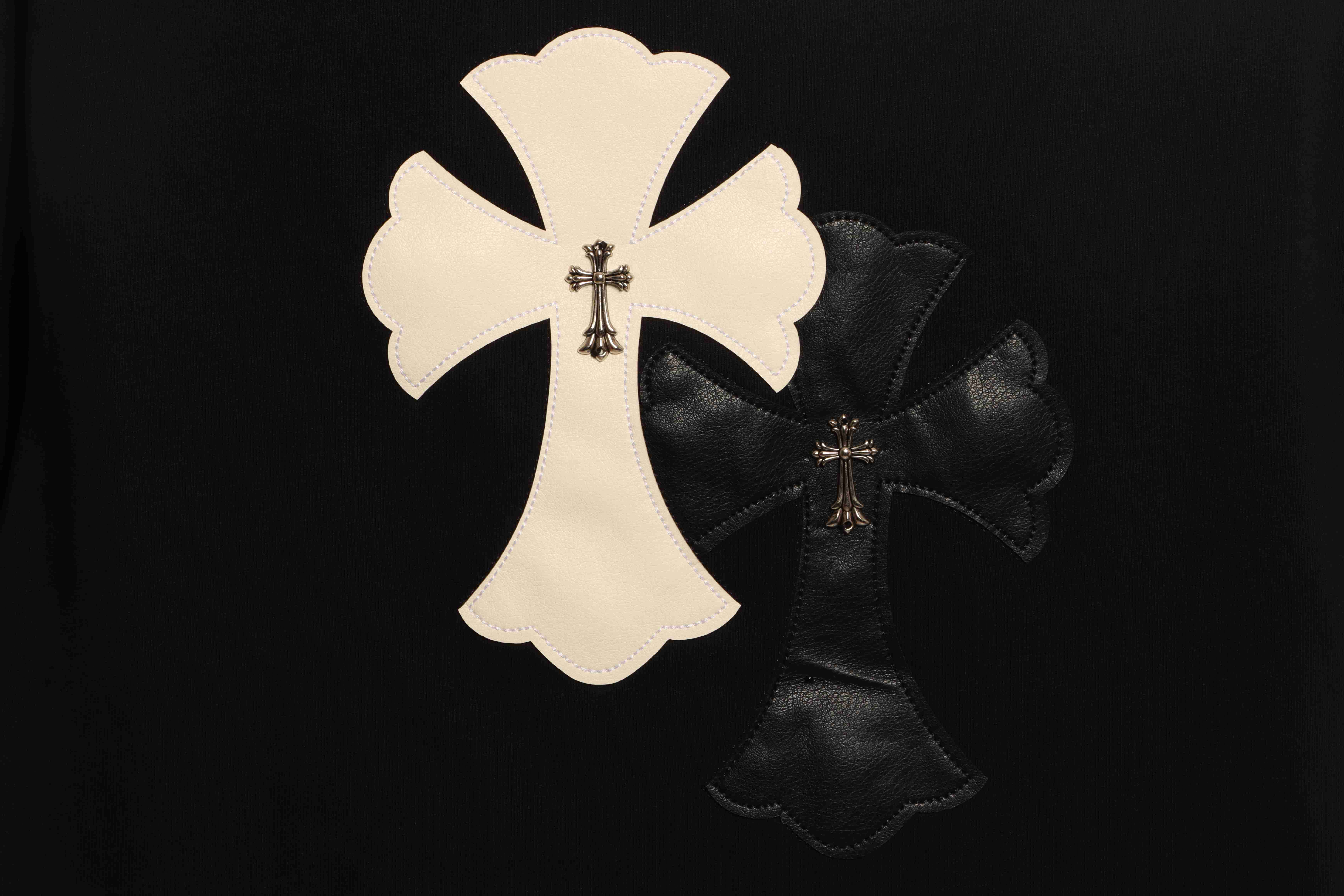 Chrome Hearts White and Black with Leather Small Iron Logo Short Sleeve Black