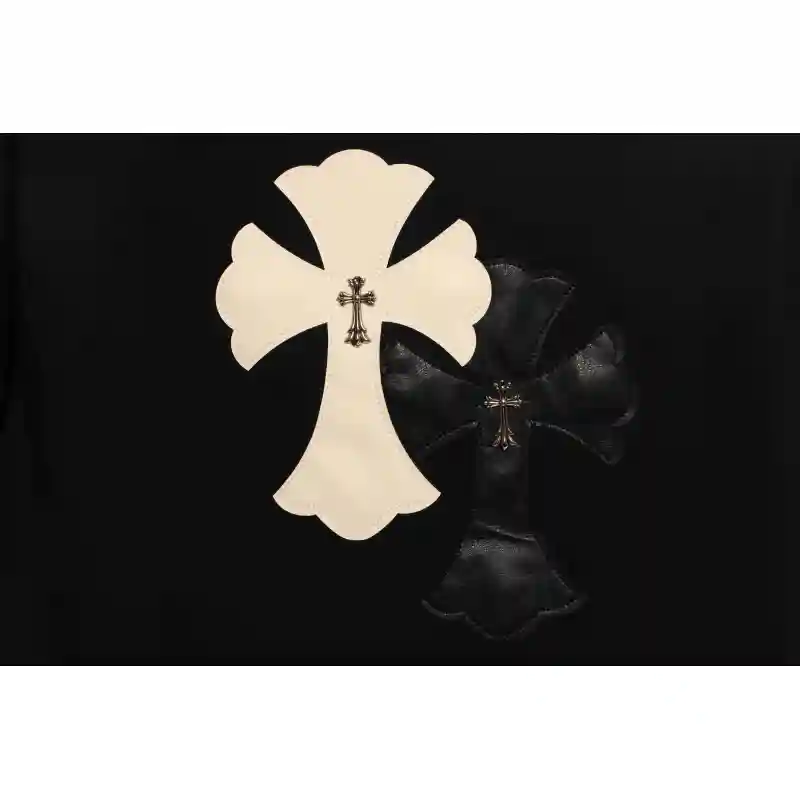 Chrome Hearts White and Black with Leather Small Iron Logo Short Sleeve Black