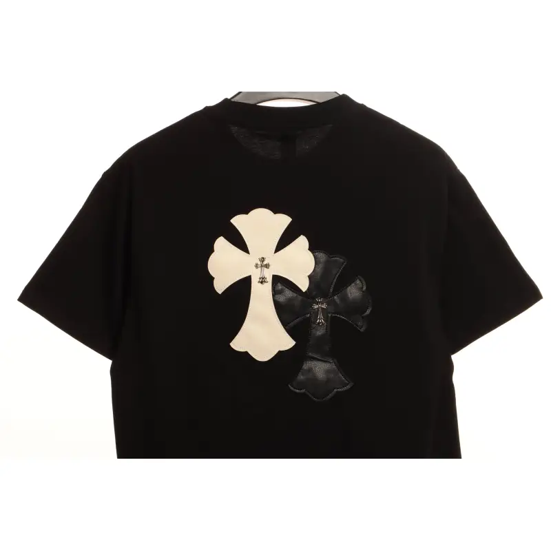 Chrome Hearts White and Black with Leather Small Iron Logo Short Sleeve Black