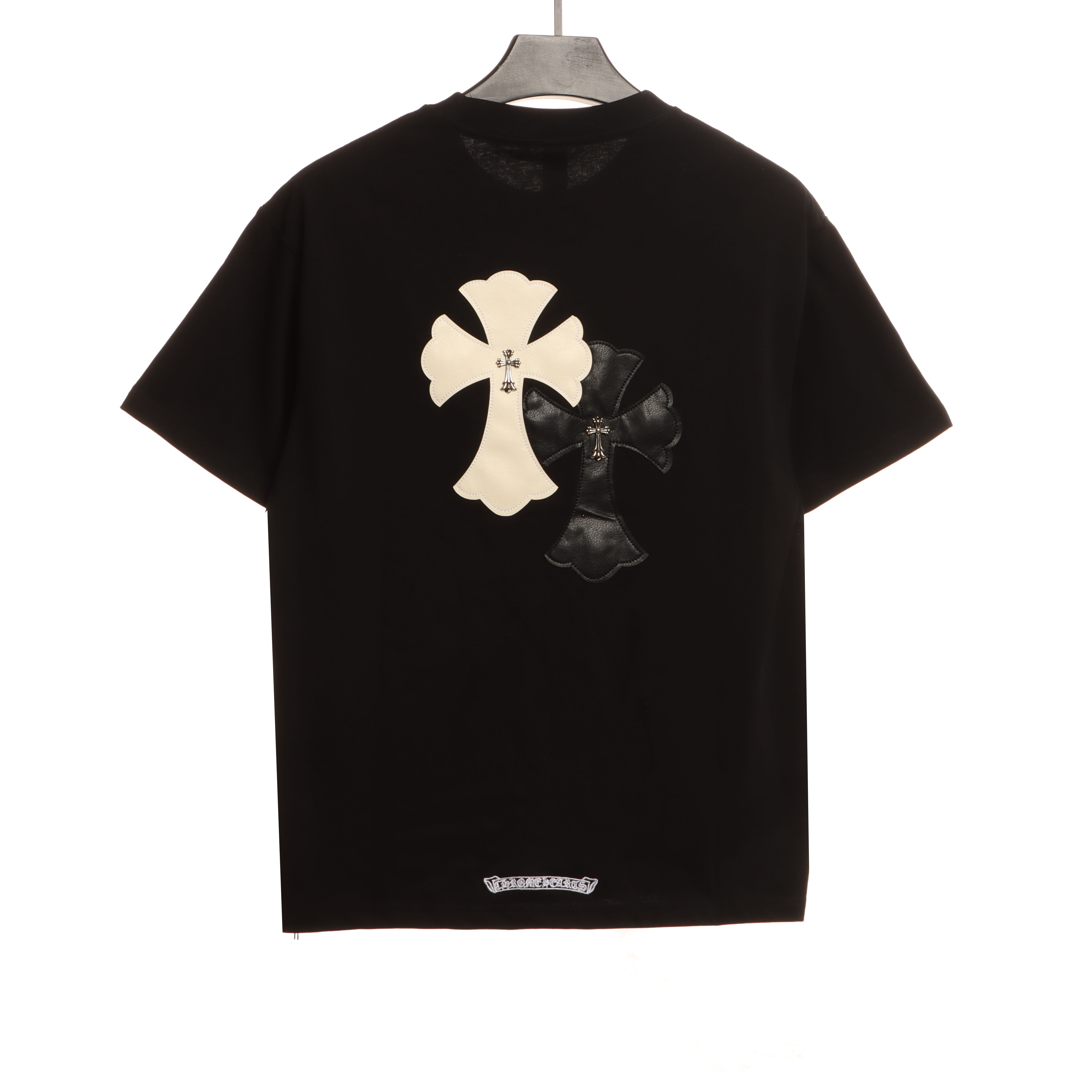 Chrome Hearts White and Black with Leather Small Iron Logo Short Sleeve Black