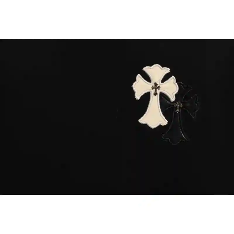 Chrome Hearts White and Black with Leather Small Iron Logo Short Sleeve Black