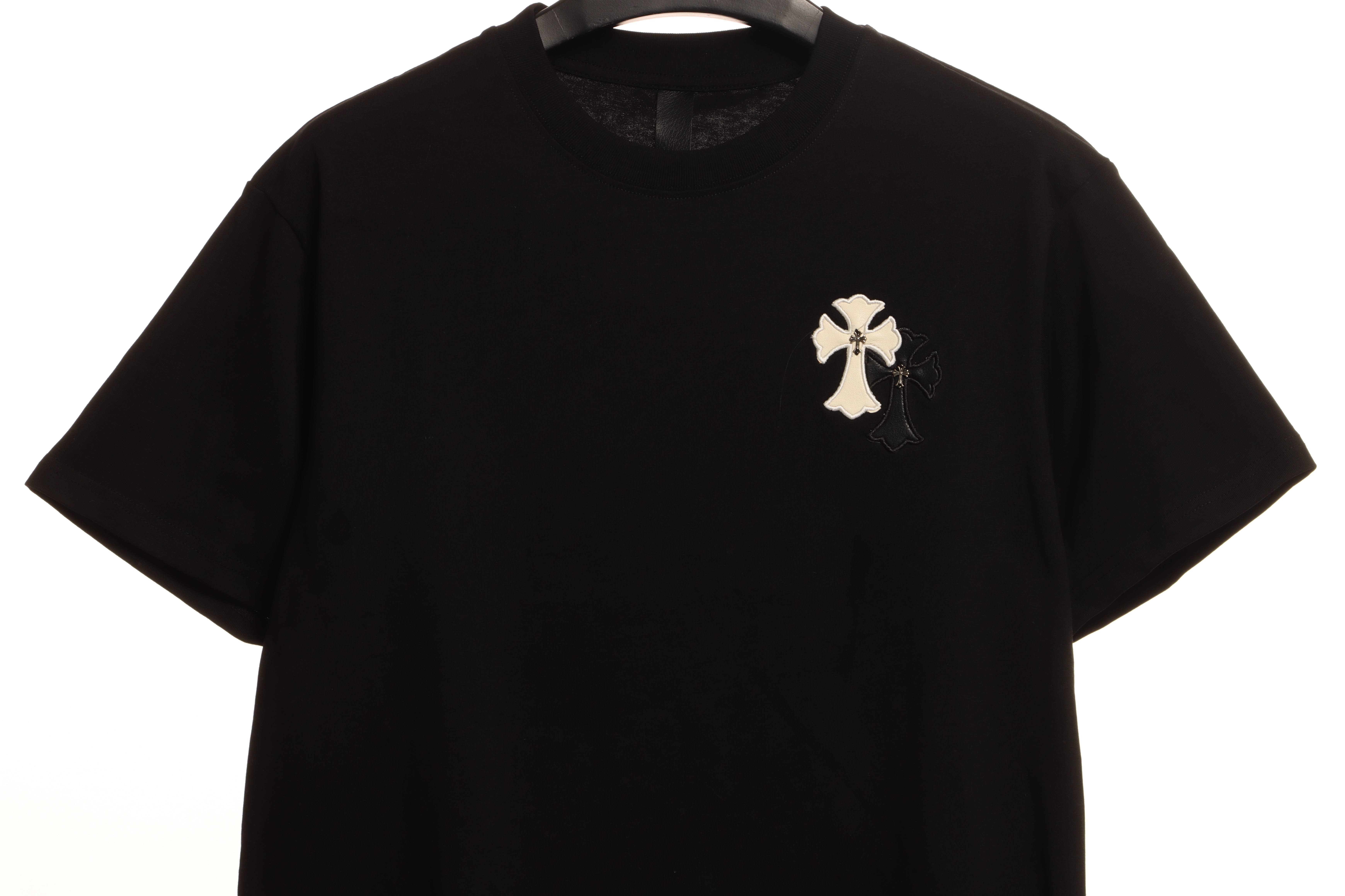 Chrome Hearts White and Black with Leather Small Iron Logo Short Sleeve Black