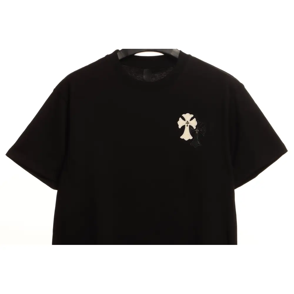 Chrome Hearts White and Black with Leather Small Iron Logo Short Sleeve Black